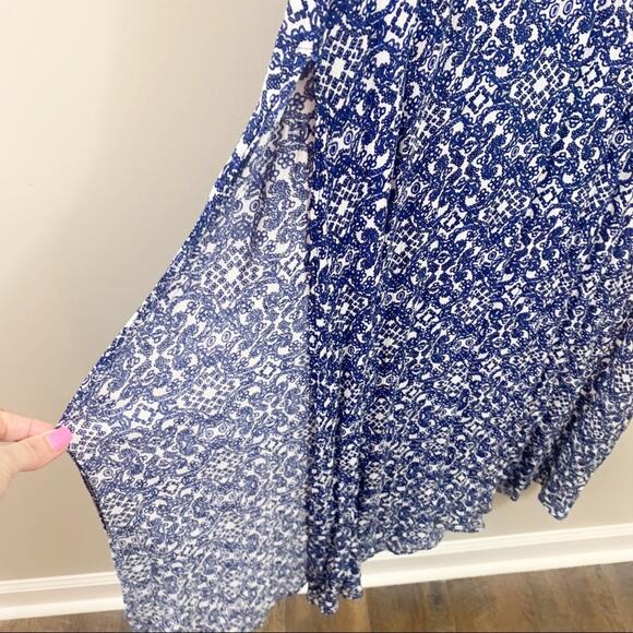 Lulus Mandala Daydream Blue/White Print Long Sleeve Dual Split Maxi Dress - Picture 7 of 9